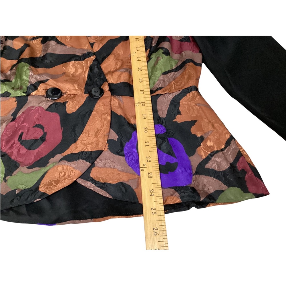 Vintage Dave & Johnny Abstract Floral Jacquard Peplum Top Black Copper Size 5-6